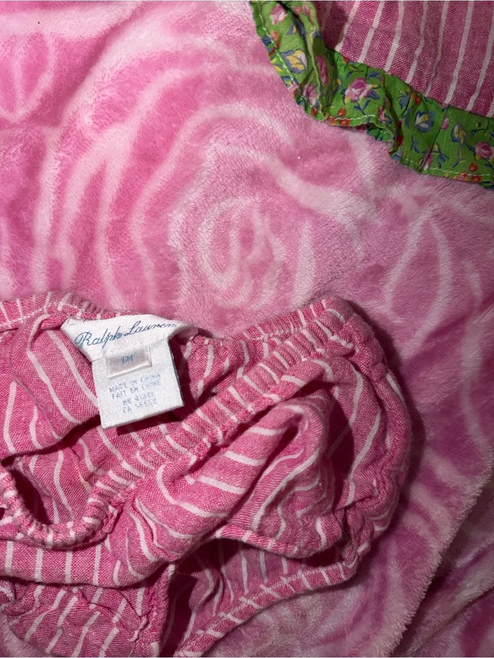 Ralph Lauren Pink & White Striped Baby Dress with Green Trim 6 month